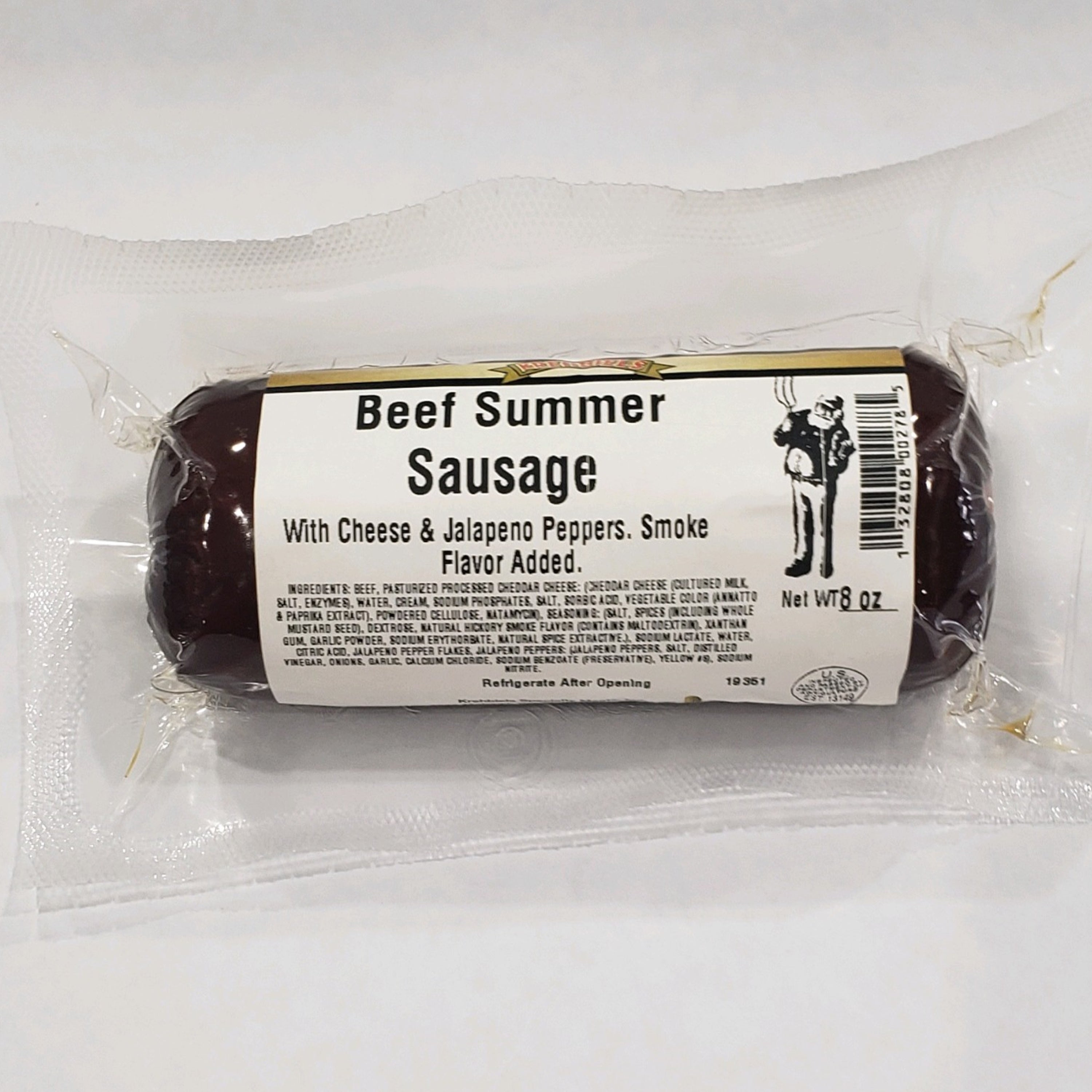 Beef Summer Sausage With Cheese & Jalapeno Peppers-Shelf Stable-8 Oz. image 0